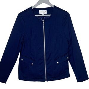 Linea Ponte by Louis Dell'Olio Blue Stretch Knit Round Neck Blazer Jacket Size M